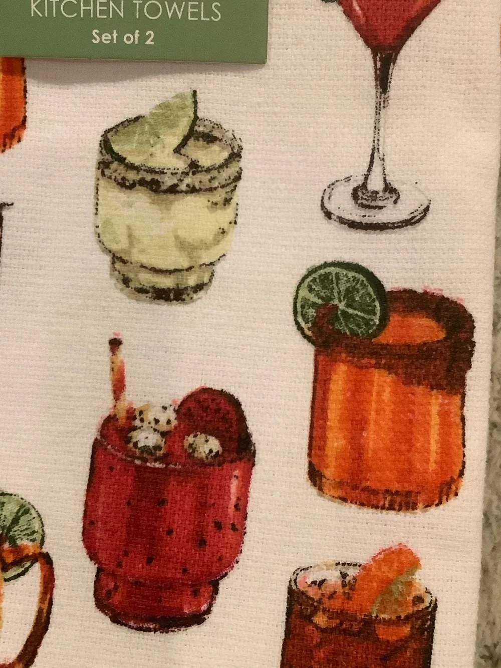 Cocktails Mocktails & Tropical Drinks Kitchen Towels Set of 2 NWT Cotton Bliss